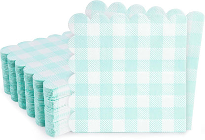 100 Pcs Striped Pastel Napkins, 5 x 5 Inches Scalloped Napkins, Disposable Cocktail Napkins for Pastel Summer Party Birthday Wedding Decor