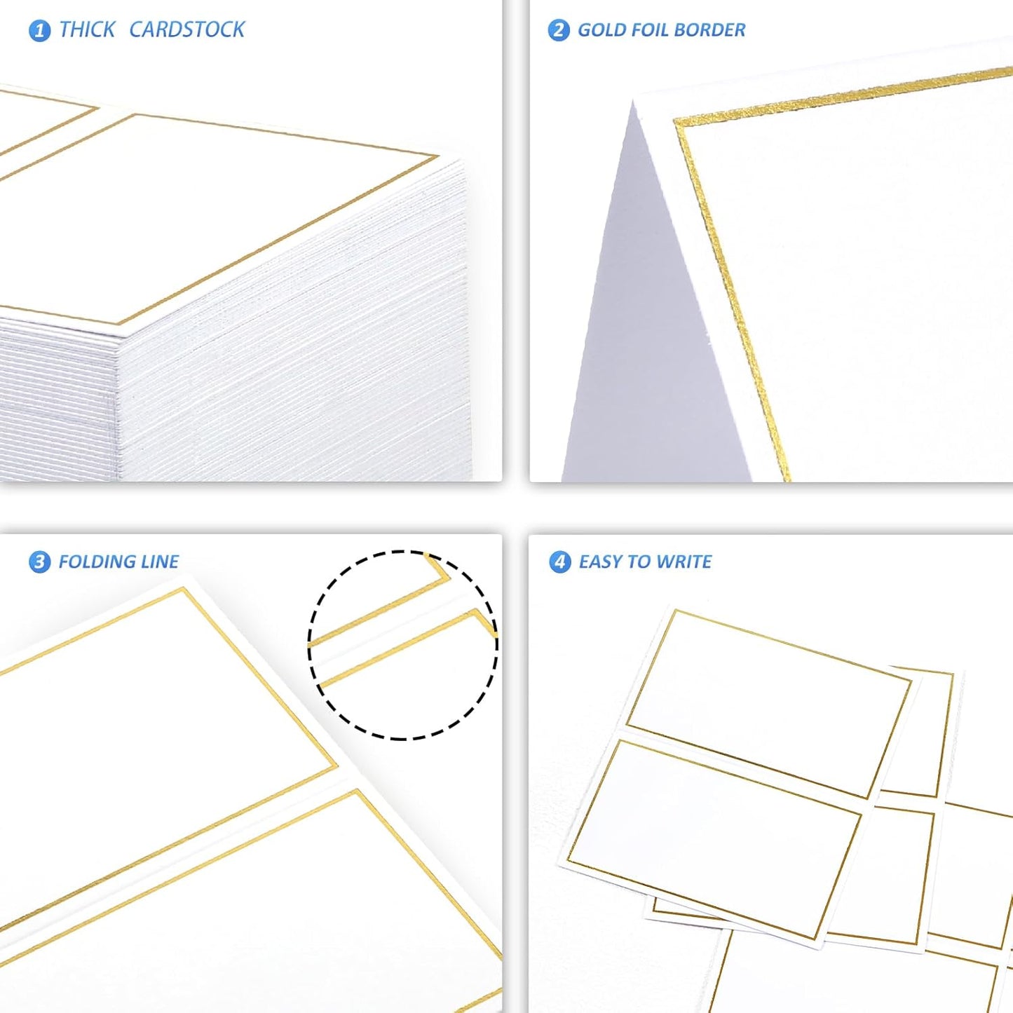Place Cards Pack of 120 - Small Table Name Cards with Gold Foil Border Weddings, Banquets, Events, Not for Printers