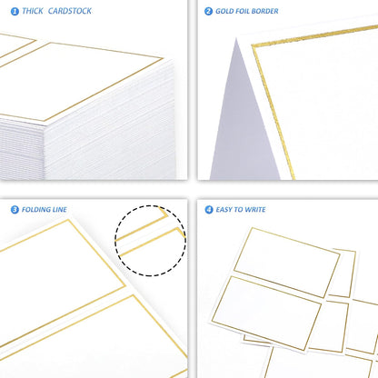Place Cards Pack of 120 - Small Table Name Cards with Gold Foil Border Weddings, Banquets, Events, Not for Printers