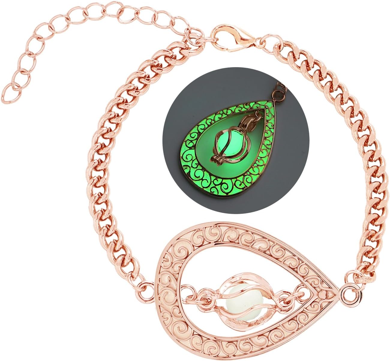 EEQQBZ Glow in The Dark Silver Teardrop shape bracelets,Fantasy Glowing Jewelry bracelets