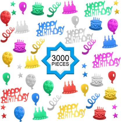 WILLBOND 3000 Pieces Happy Birthday Confetti Birthday Party Cake Confetti Metallic Foil Balloon Glitter Table Scatter Decorations for Carnival Baby Shower DIY Arts and Crafting