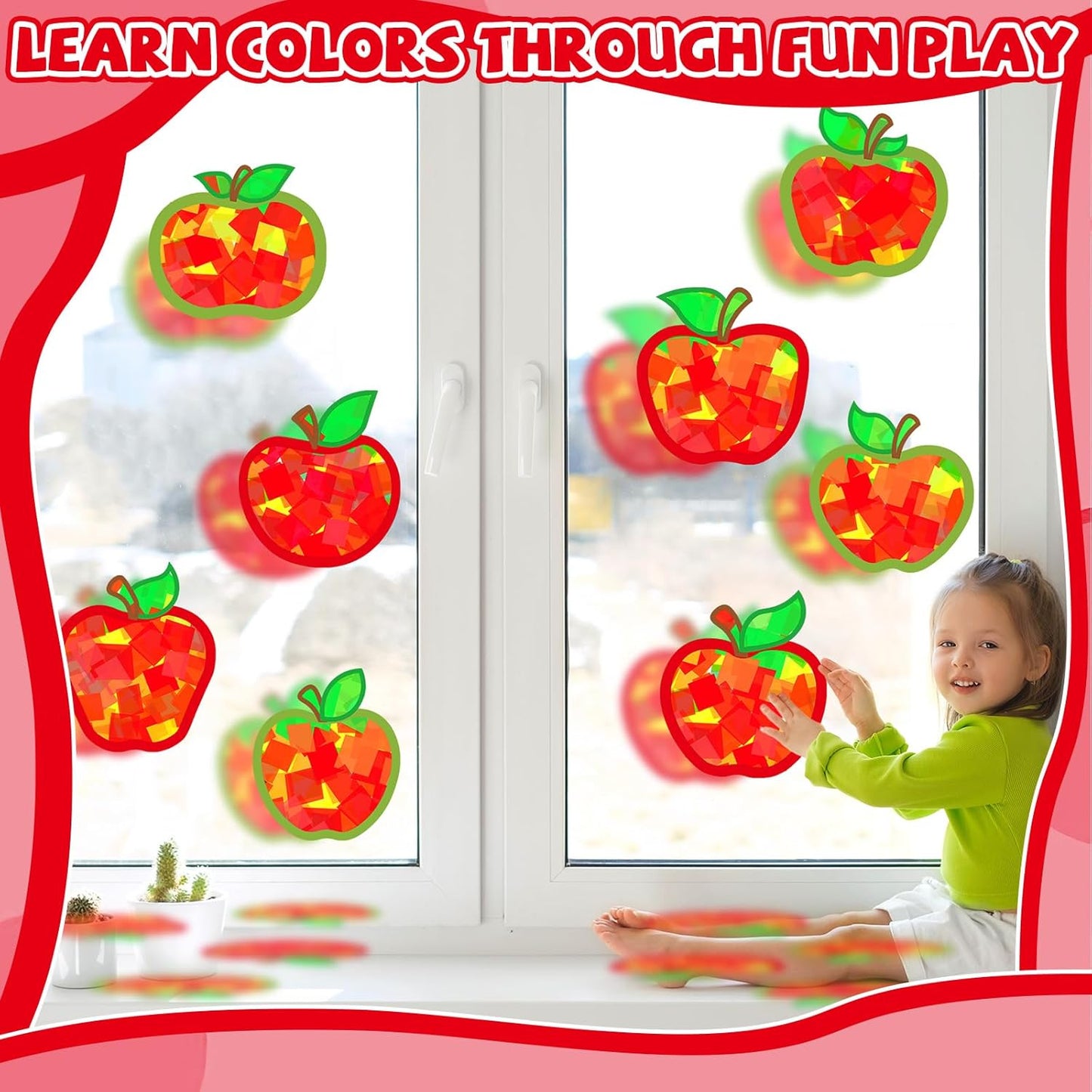 QOUBAI 32 Sets Stars Suncatchers Craft Back to School DIY Stained Glass Window Patriotic 4th of July Paper Craft Home School Classroom Decor Kid Birthday Gift Creative Art Activity Game - Colors A