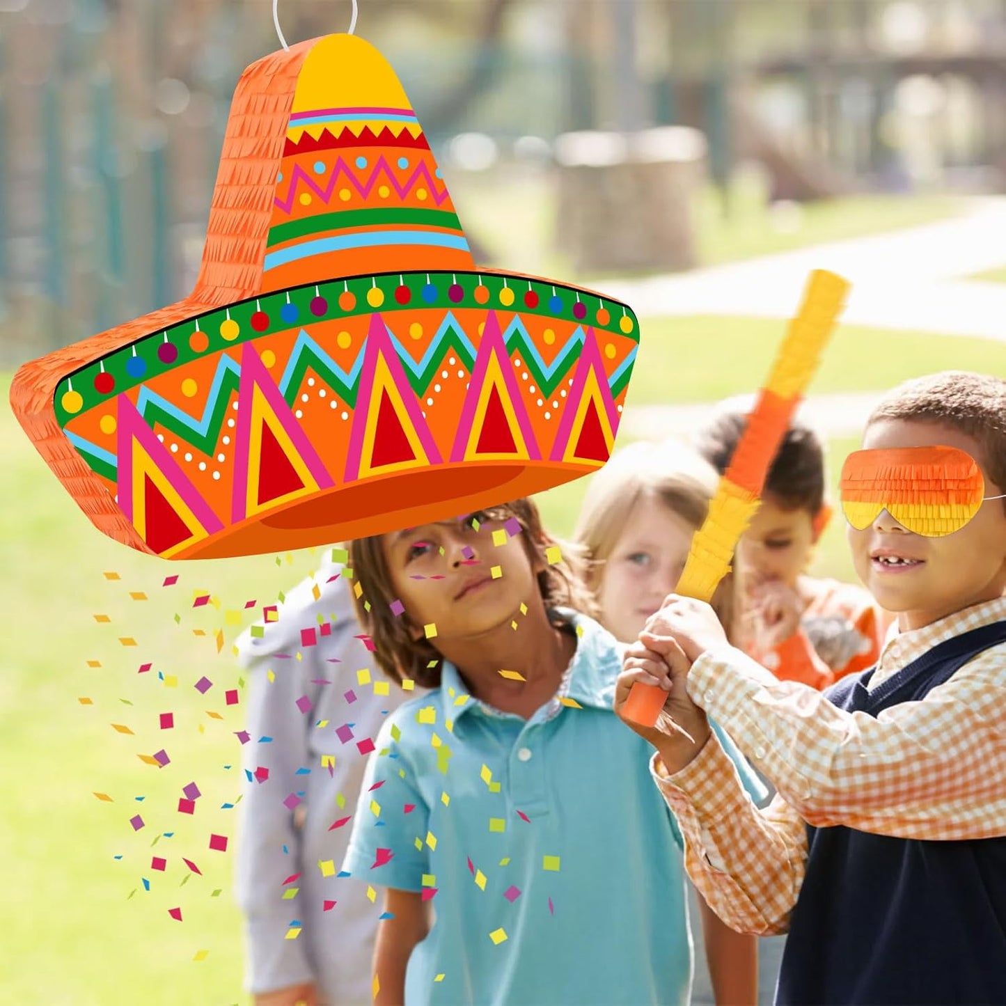 Hooqict Mexican Pinata with Blindfold and Bat Stick Party Pinata for Fiesta Carnival Cinco de Mayo Decorations Kids Adults Mexican Party Games Birthday Party Supplies