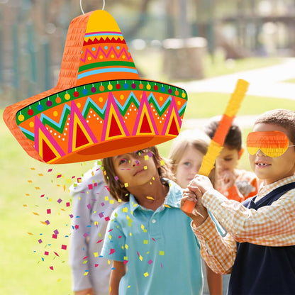 Hooqict Mexican Pinata with Blindfold and Bat Stick Party Pinata for Fiesta Carnival Cinco de Mayo Decorations Kids Adults Mexican Party Games Birthday Party Supplies