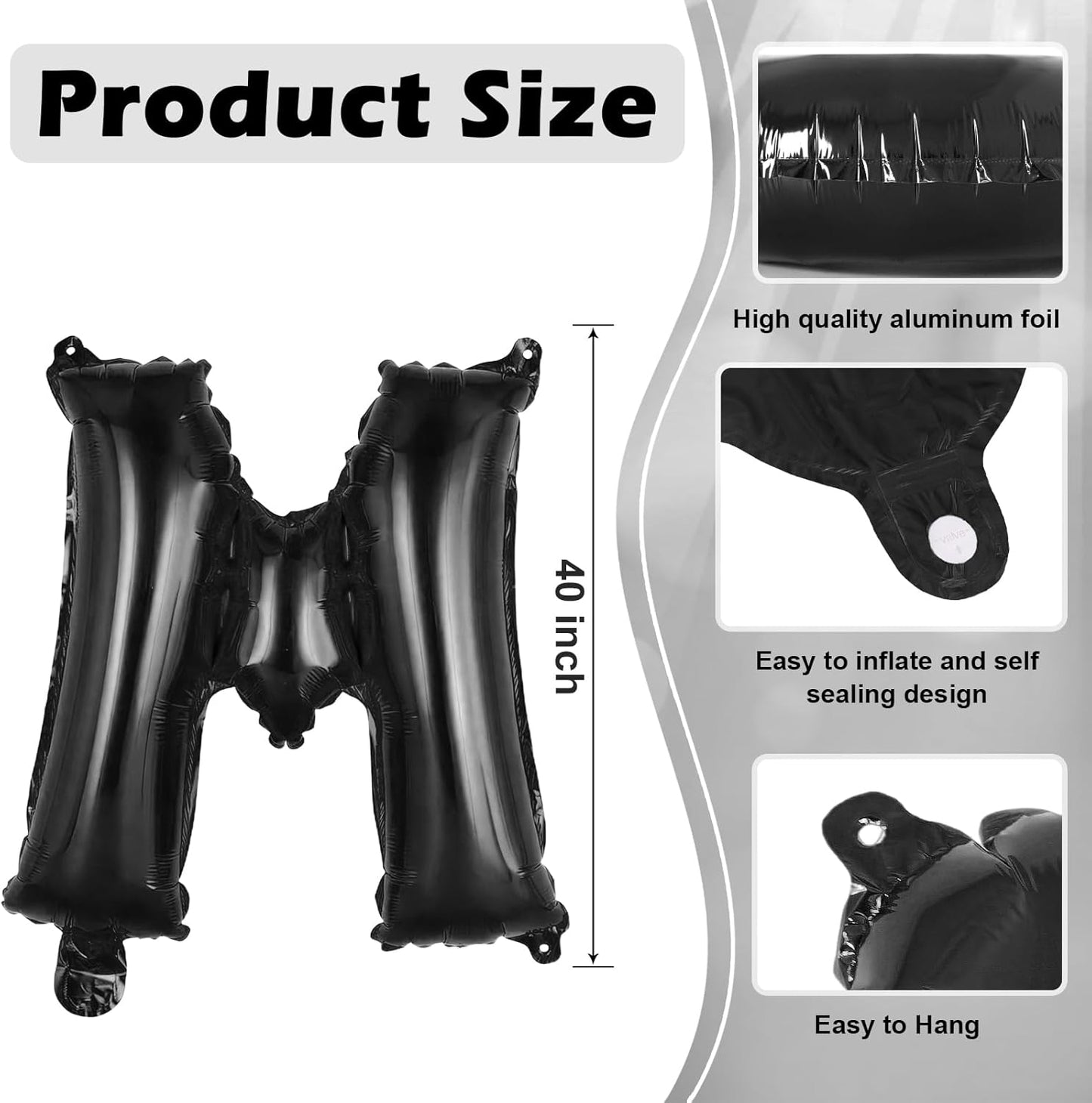 Black Letter A Balloons, 40 Inch Large Foil Letter Balloons, Custom Phrase Balloon for Birthday Party Wedding Anniversary Decoration (Black A)