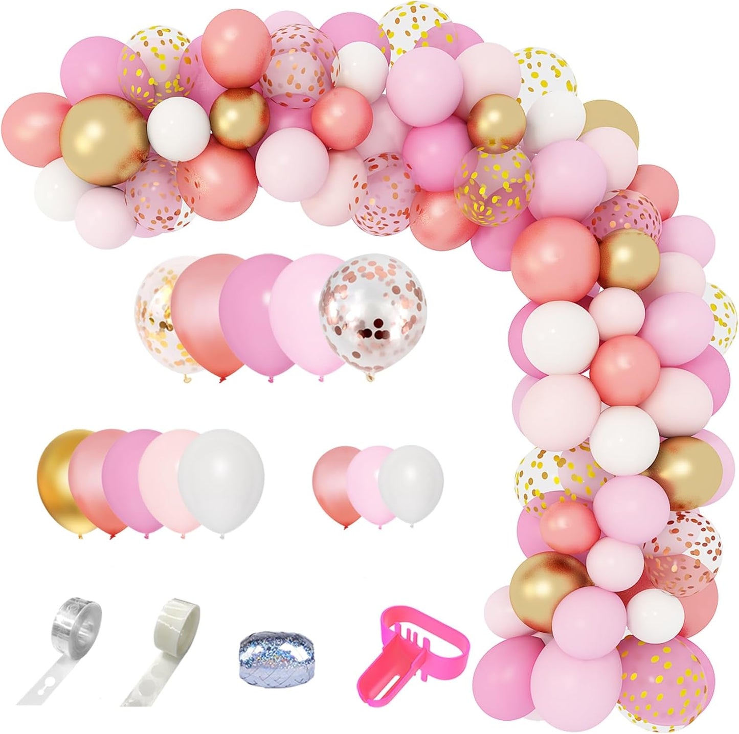 Amandir 153pcs Pink Purple Balloon Garland Arch Kit, Different Sizes 18 12 10 5 inch Pink Purple Red Latex Metallic Confetti Purple Balloons for Girl Women Birthday Bridal Baby Shower Party Decoration