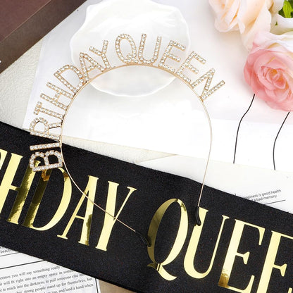 Birthday Sash & Crown for Women - Tiara Headband, Girls' Decorations Accessories