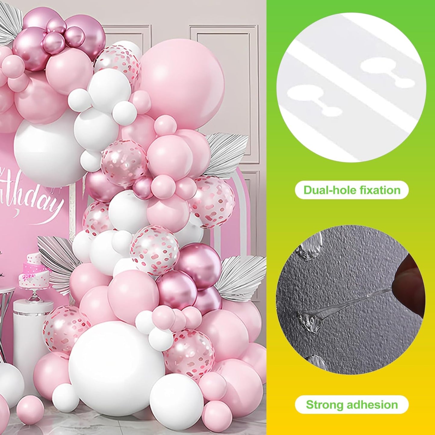10 pcs Balloon Arch Kit 82ft with 500 Adhesive Dots Reusable Balloon Strip for DIY Balloon Garland Birthday Wedding Baby Shower Party Decorations