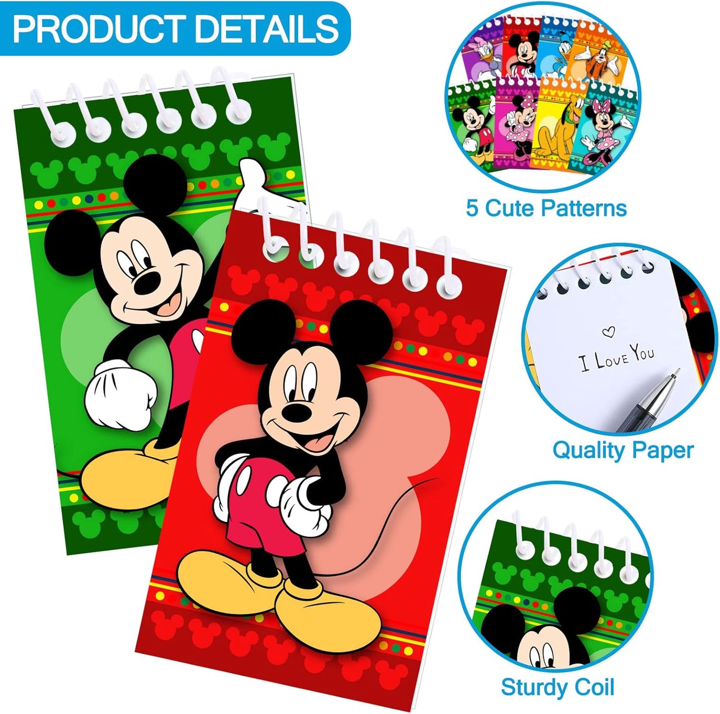 Mouse Birthday Party Supplies, 24Pcs Mini Notepads for Mickey Birthday Party Gifts, Goodie Bag Stuffers, Classroom Rewards, 8 Types