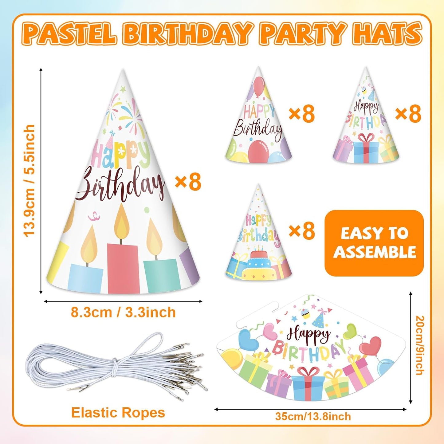 Lonfliness 32Pcs Colorful Party Hats for Kids Happy Birthday Cone Paper Hats Classroom Celebration Supplies Favors