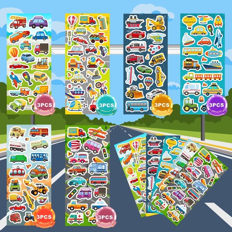 48 Sheets Stickers for Kids, Cute Stickers Variety Pack for Scrapbooking, Teachers Classroom Prizes, Goodie Bag Stuffers Including Animals, Cars, Dinosaurs, Fishes, Hearts, Stars and More