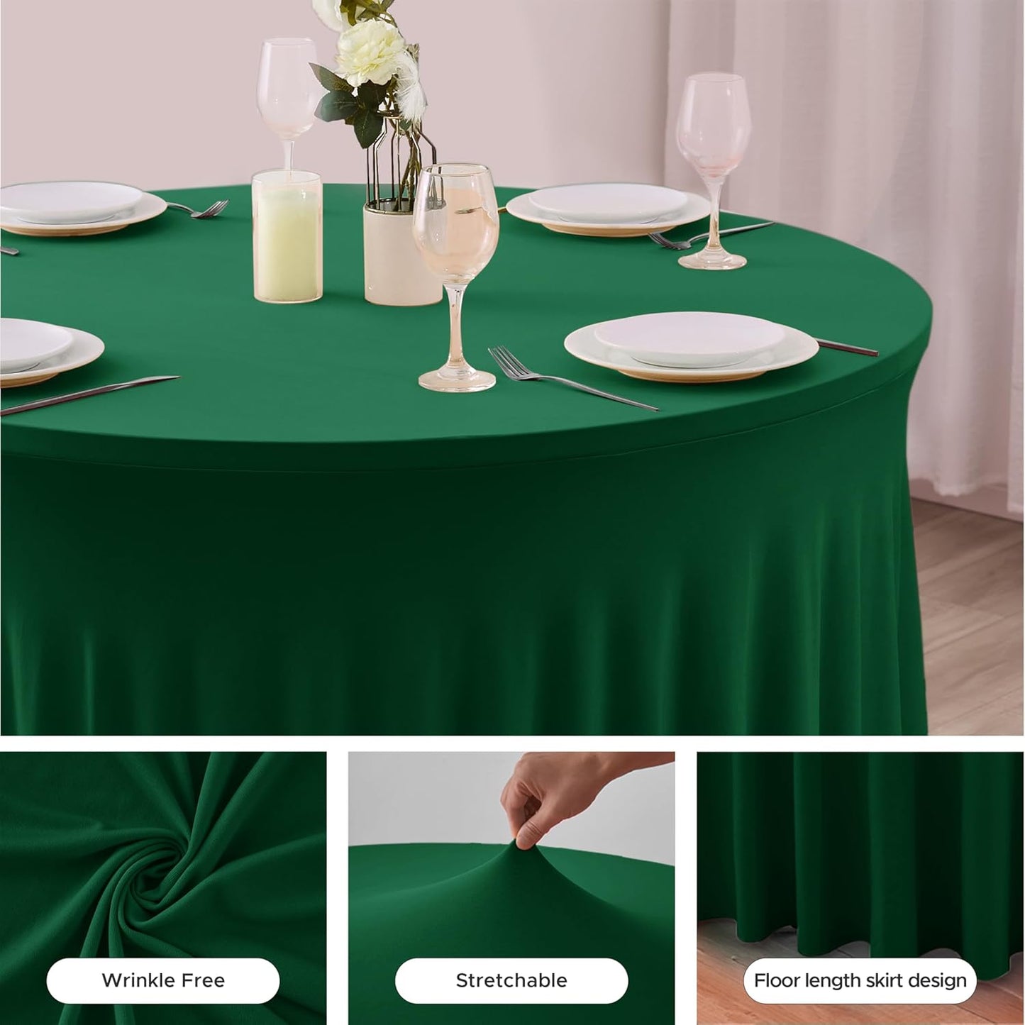 HolidayIdeas 2 Pack Spandex Table Skirt for 6 Ft Rectangle Tables, Black Fitted Stretch Tablecloth 30 x 72 Inch, Wrinkle Resistant Ruffle Design for Wedding Banquets, Trade Shows, Parties