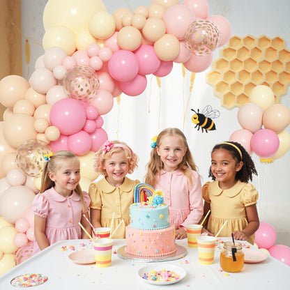 Amandir 153pcs Purple Blue Pink Balloon Garland Arch Kit, Different Sizes 18 12 10 5 inch Teal Yellow Latex Metallic Confetti Balloons for Magic Birthday Engagement Party Decoration