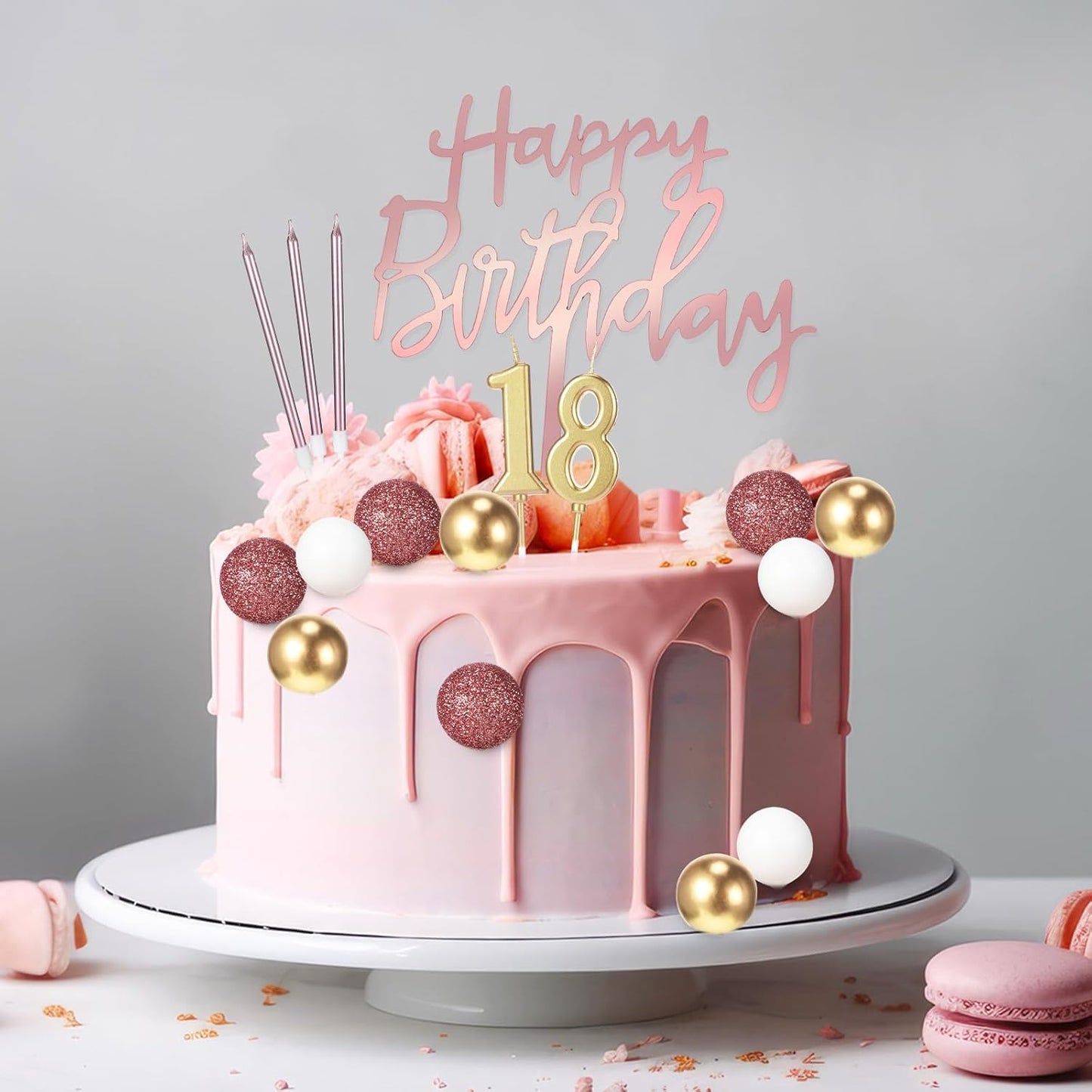 Yerliker 34 Pcs Happy Birthday Cake Toppers Decorations Birthday Candles DIY Cake Decor for Men Women Wedding Anniversary(Gold)
