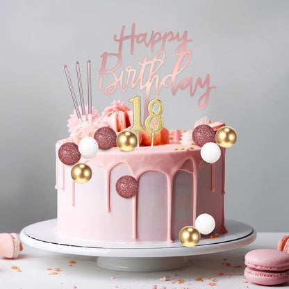 Yerliker 34 Pcs Happy Birthday Cake Toppers Decorations Birthday Candles DIY Cake Decor for Men Women Wedding Anniversary(Gold)