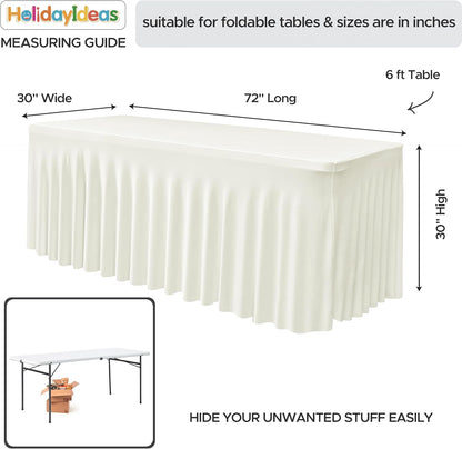 HolidayIdeas 2 Pack Spandex Table Skirt for 6 Ft Rectangle Tables, Black Fitted Stretch Tablecloth 30 x 72 Inch, Wrinkle Resistant Ruffle Design for Wedding Banquets, Trade Shows, Parties