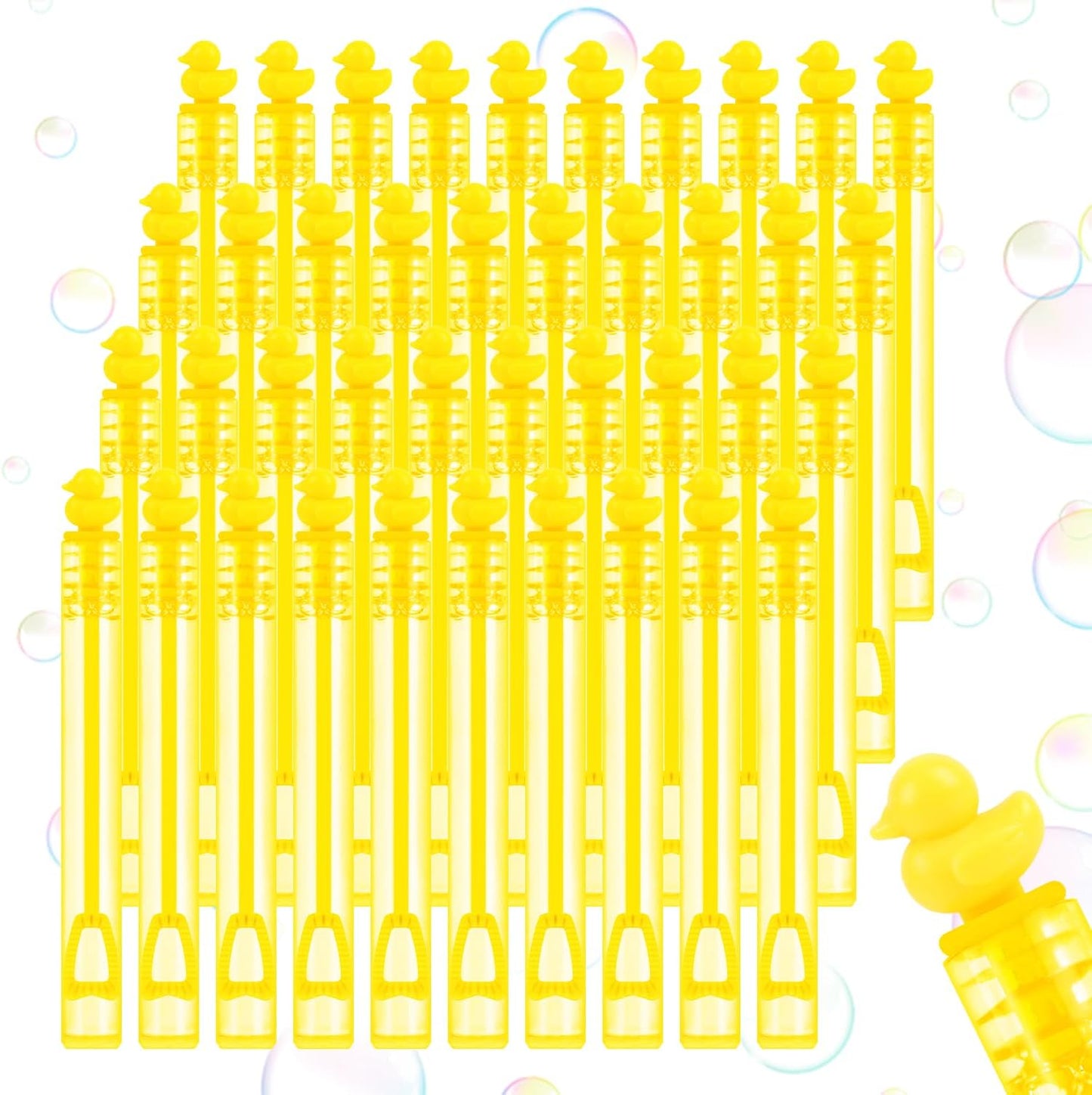 SULOLI 40 pcs Duck Bubble Wands, Yellow Duck Mini Bubble Party Favors Wand Blowing Sticks Bulk for Kids Adults Summer Birthday Party Supplies