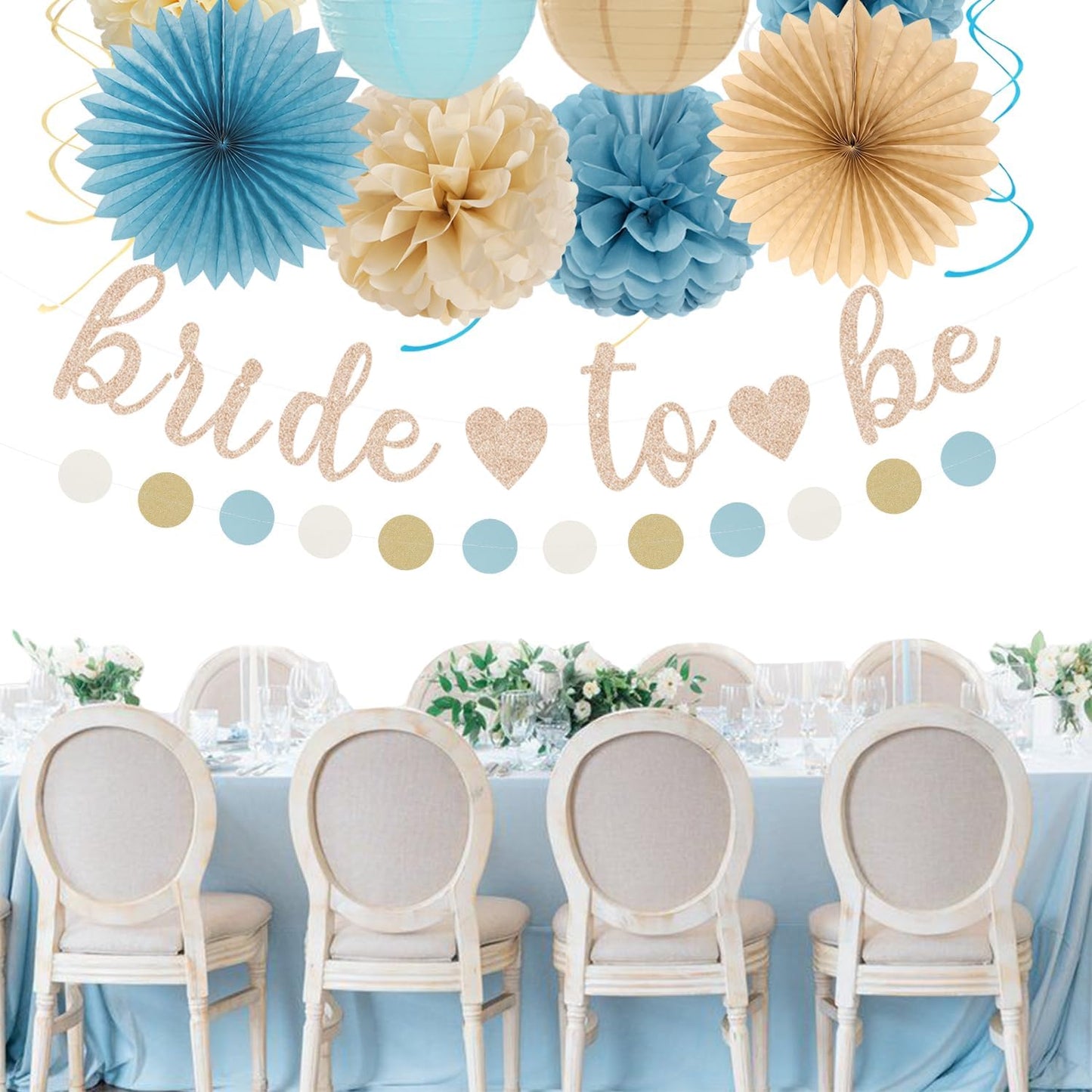 Champagne-Gold Beige Fall Baby-Shower Party-Decorations - 36pcs Welcome Home Banner Sign,Neutral Paper Lanterns,Girl Streamers Garland,Boho Hanging Tissue Pom Poms Flowers Fans Backdrop Decor Burgleda