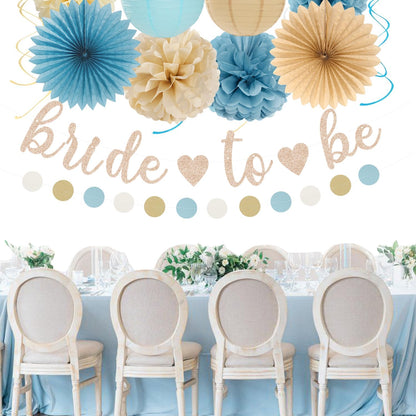 Champagne-Gold Beige Fall Baby-Shower Party-Decorations - 36pcs Welcome Home Banner Sign,Neutral Paper Lanterns,Girl Streamers Garland,Boho Hanging Tissue Pom Poms Flowers Fans Backdrop Decor Burgleda