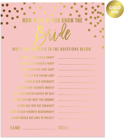 Andaz Press Blush Pink and Metallic Gold Confetti Polka Dots Bachelorette Party Bridal Shower Collection, Scavenger Hunt Game Cards, 20-Pack