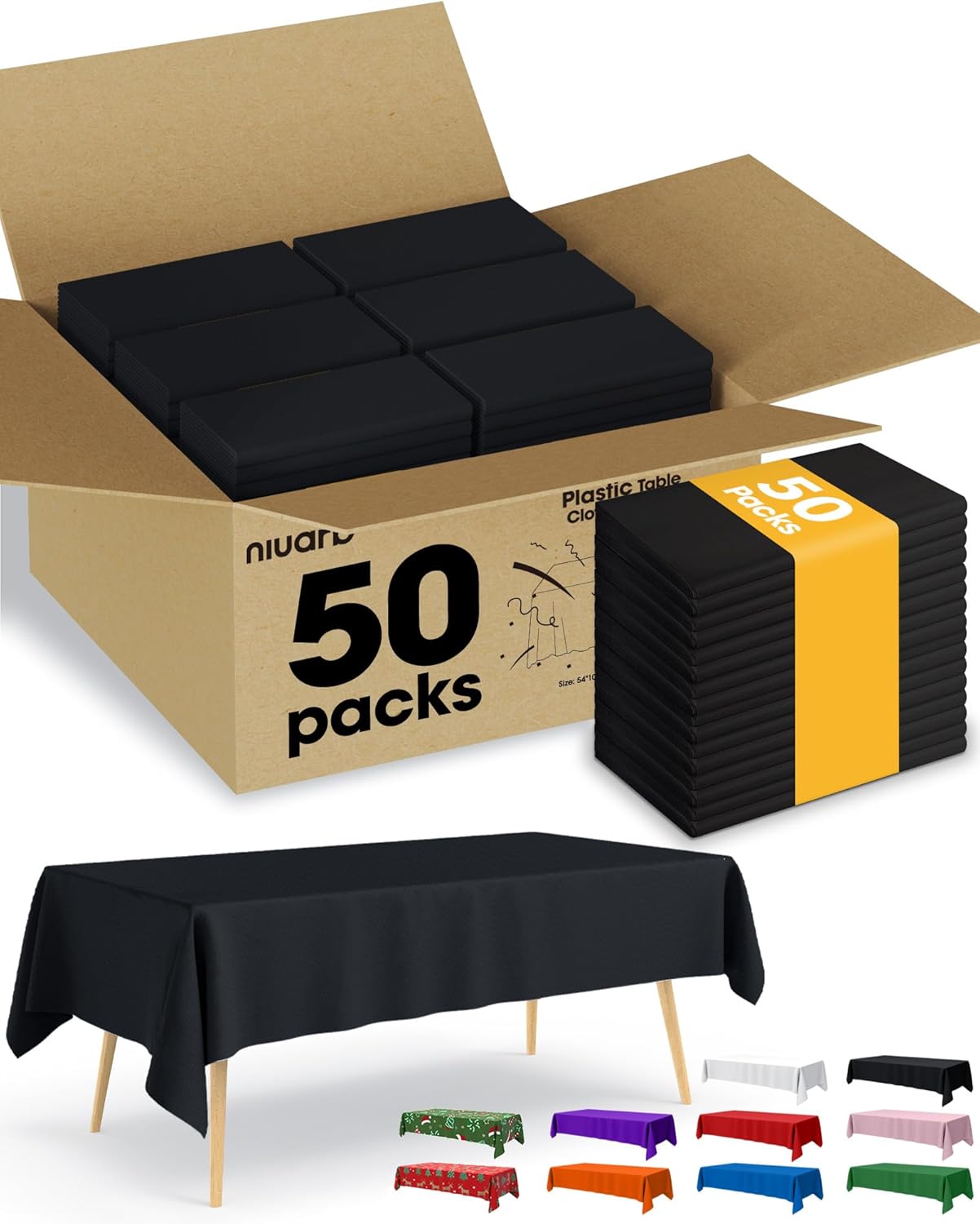 Niuara White Plastic Table Cloth - 30 Pack 54" × 108" Rectangle Disposable Tablecloths for 6FT Tables, Waterproof Table Cover for Party, Holiday & Gathering Use