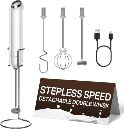 InstaWhisk Milk Frother with Variable Speed, Rechargeable Coffee Frother Wand with Detachable Double Whisk, Drink Mixer Handheld Electric Stirrer for Latte, Cappuccino, Matcha, Almond Milk, Protein