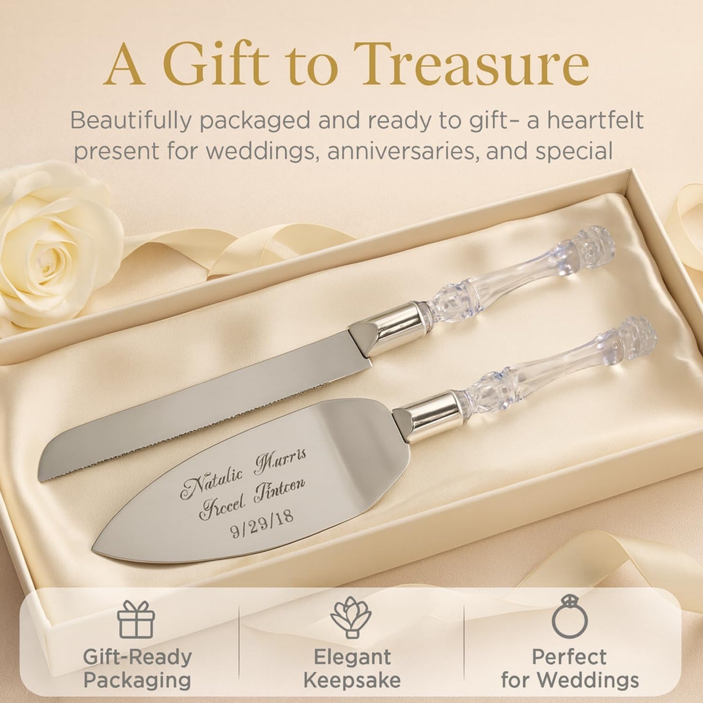 GIFTS INFINITY Personalized Wedding Cake Knife and Server Set with Engraving – Cake Cutting Utensil Set, Keepsake Gift for Wedding, Anniversary, Reception, Birthday & Other Occasions (CH-101WB)