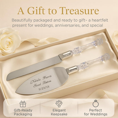 GIFTS INFINITY Personalized Wedding Cake Knife and Server Set with Engraving – Cake Cutting Utensil Set, Keepsake Gift for Wedding, Anniversary, Reception, Birthday & Other Occasions (CH-101WB)