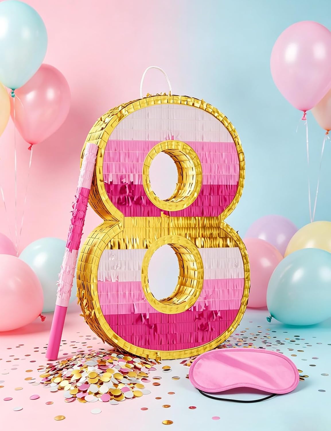 Number 5 Piñata with Stick, Blindfold & Confetti-Pink Piñata for Birthday Parties, Complete Party Game Set for Kids Girls-Gradient Pink Birthday Decor with Fillable Design(Small, 16.5 x 11.5 x 3 In)