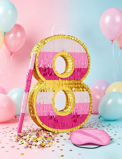 Number 5 Piñata with Stick, Blindfold & Confetti-Pink Piñata for Birthday Parties, Complete Party Game Set for Kids Girls-Gradient Pink Birthday Decor with Fillable Design(Small, 16.5 x 11.5 x 3 In)