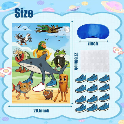 TJLMCORP Italian Brainrot Party Game, Pin the Tail Party Game Set With 24 Stickers and and 2 Blindfolds, Tralalero Themed Birthday Party Supplies, Brain Rot Party Decorations（Tung Tung Tung Sahur）