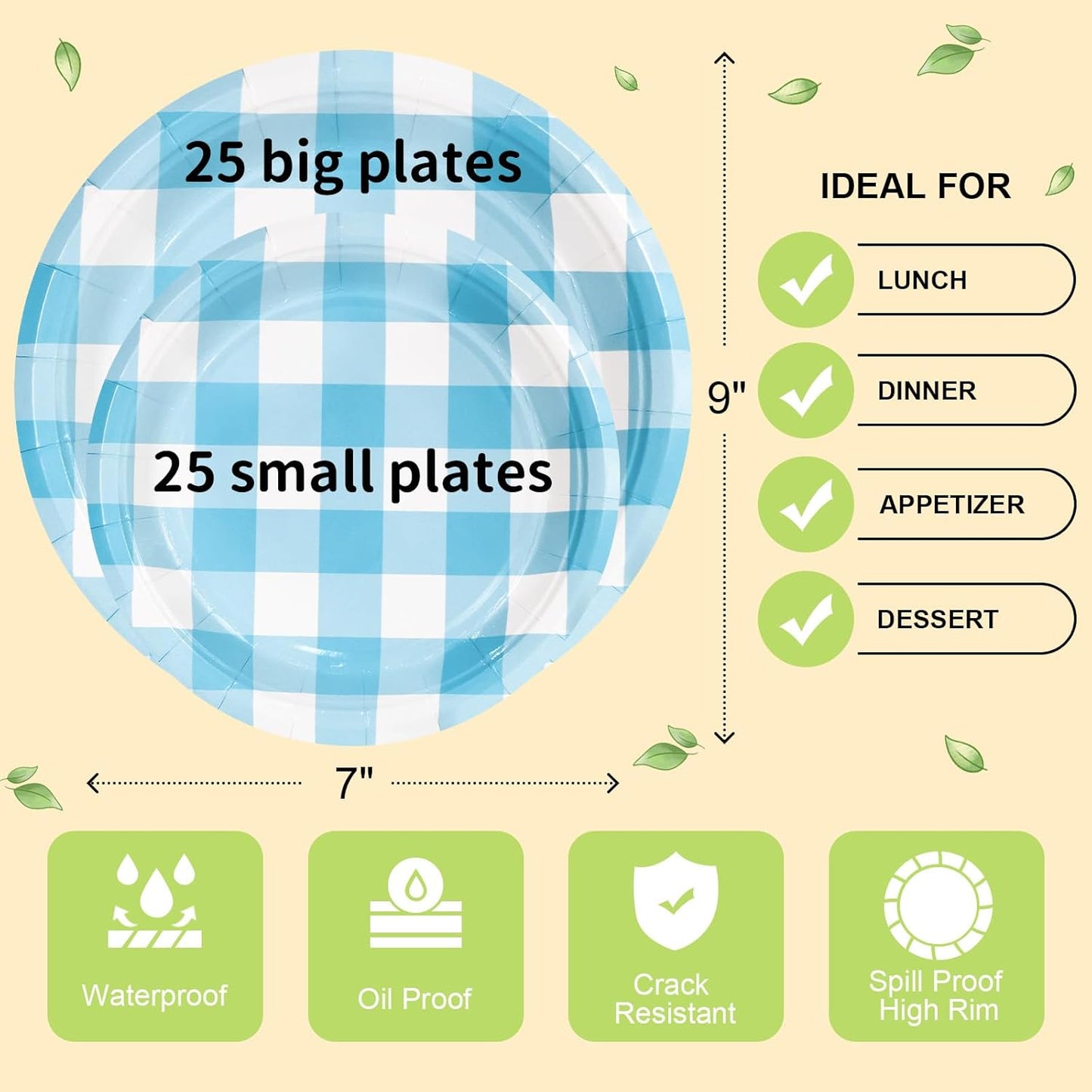 LANLISA 50 Pcs Pink Paper Plates Disposable, 25-9" & 25-7" Disposable Birthday Cake Dessert Plates For Valentines Day, Baby Shower, Easter Party, Mothers Day Party Supplies