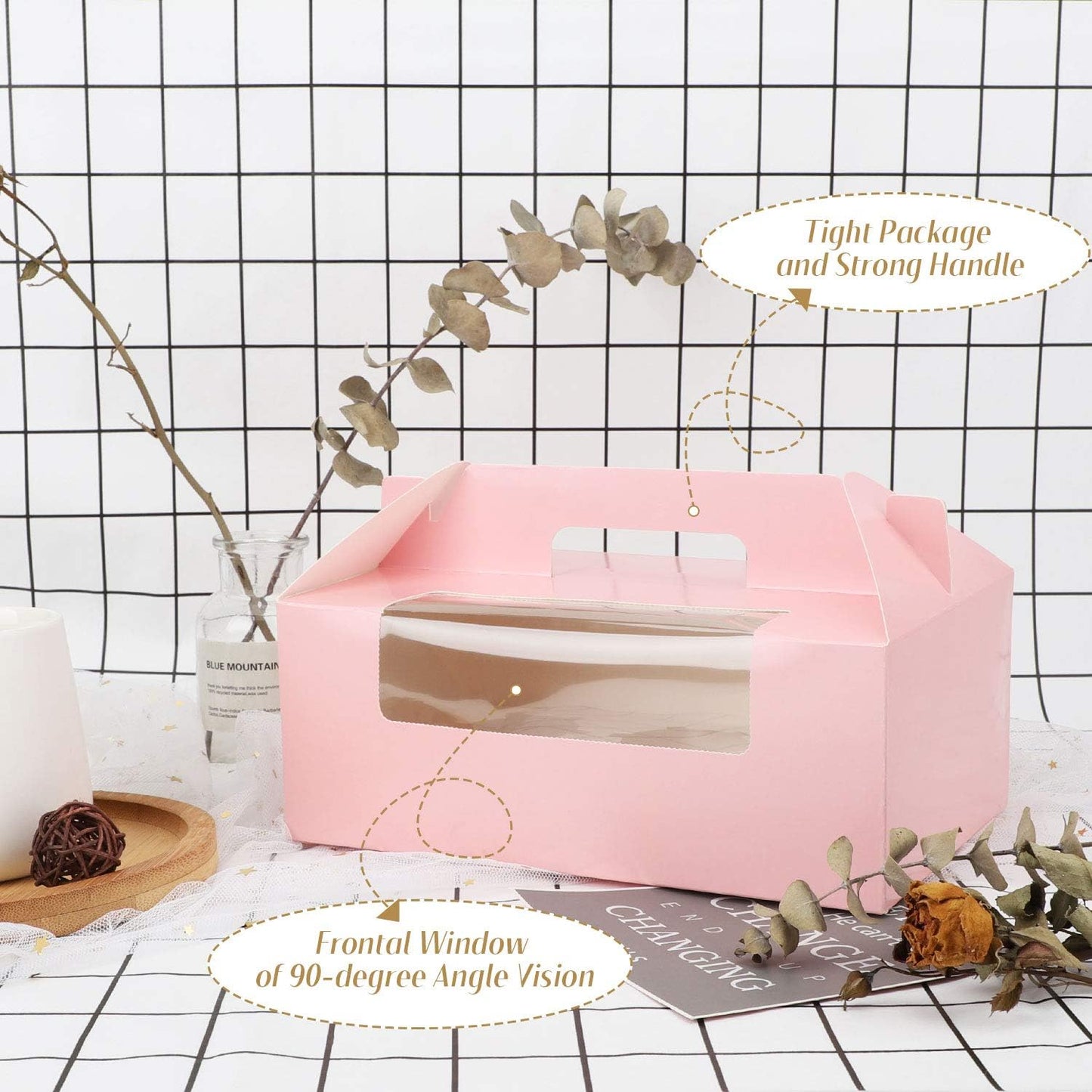 EUSOAR Gold Cupcake Boxes, 25pcs 3.6"x 3.6"x 4.3" Single Cupcake Carrier with Window Insert and Handle, Kraft Pastry Containers, Muffins Cupcake Carriers for Bakery Wrapping Party Favor Packing