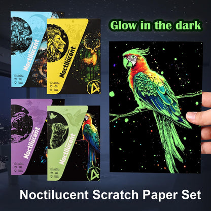 Georgie Porgy Scratch Paper Art Set for Kids Adults Magic Rainbow Scratchboards for DIY Arts and Crafts Kits Christmas Birthday Gift with Scratching Tools Kit (A4-Noctilucent Whale + Sea World)