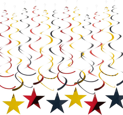 Black, White, and Silver Hanging Swirl Decorations with Star Cutouts, Set of 30