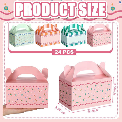 Novabright 24 Pcs Colorful Striped Party Favor Boxes Summer Pool Treat Gable Boxes with Handles Beach Stripe Gift Bags for Wedding Baby Shower Summer Pool Party Supplies