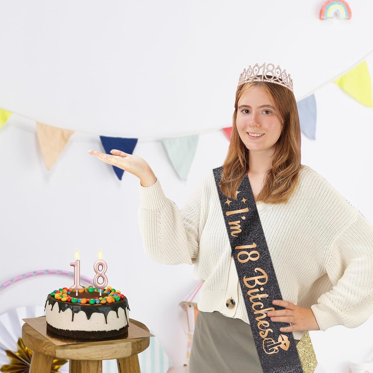 21st Birthday Decorations for Her with 21st Birthday Sash and Crown, Candles Gold, Gifts for 21 Year Old Girls