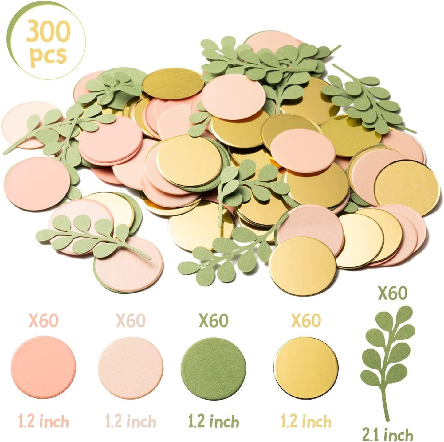 BeYumi 300Pcs Sage Olive Green Peach Blush Round Scatter Confetti Dots Greenery Eucalyptus Paper Confetti Table Decoration Bridal Wedding Confetti Baby Shower Birthday Summer Holiday Party Supplies