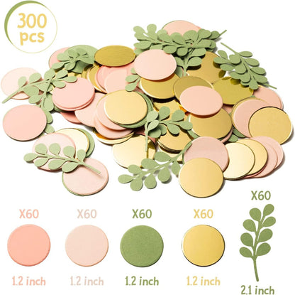 BeYumi 300Pcs Sage Olive Green Peach Blush Round Scatter Confetti Dots Greenery Eucalyptus Paper Confetti Table Decoration Bridal Wedding Confetti Baby Shower Birthday Summer Holiday Party Supplies