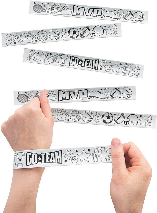 Fun Express Color Your Own Sports Slap Bracelets 48 Pack - Kids Party Favors Bulk for Birthday Goodie Bag Stuffers | Classroom Prizes for Treasure Box Toys | Football Crafts for Boys Girls Ages 4-12