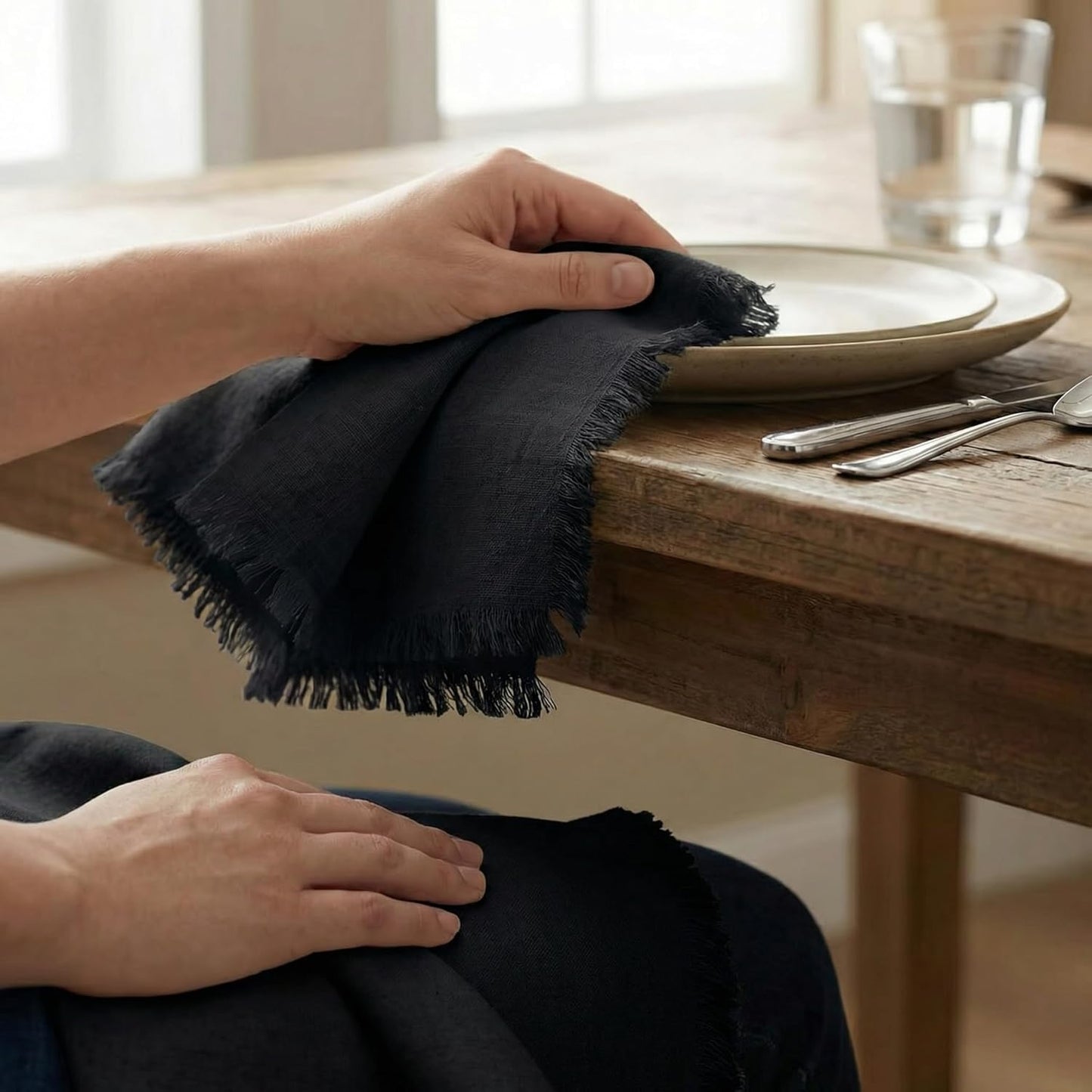 ACCENTHOME Natural Cotton Linen Napkin Set of 12 18x18 inch Dinner Napkins - Washable Soft Premium Hotel Quality Reusable Hemmed Edges Napkins Perfect Table Linens for Family Dinners, Weddings