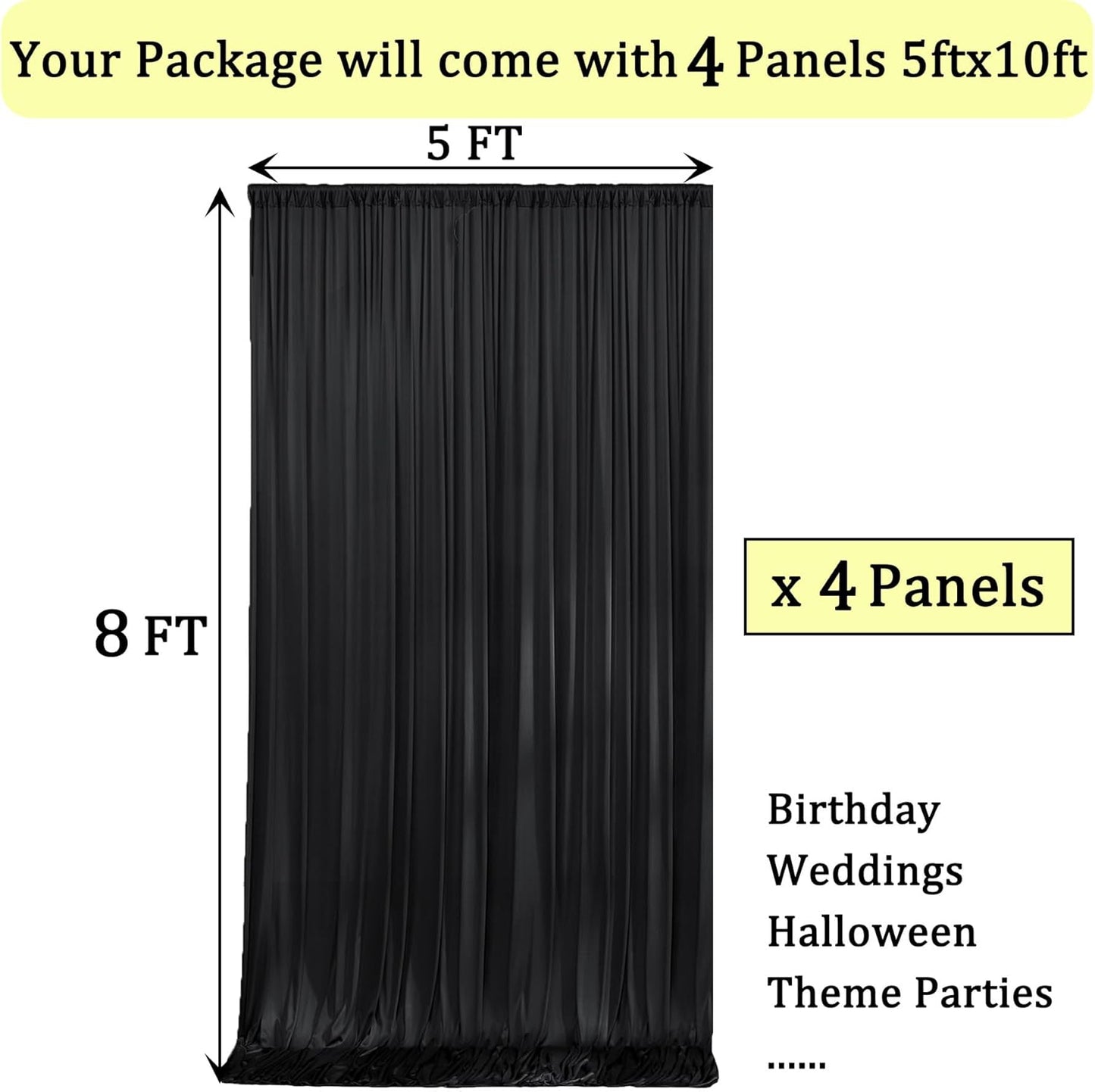 10ftx10ft Black Backdrop Curtains for Weddings Parties, Wrinkle Free 2 Panels Silky Polyester Photo Backdrop Drapes Back Drop Cloth Drapery for Birthday Mother'sDay Photography Background