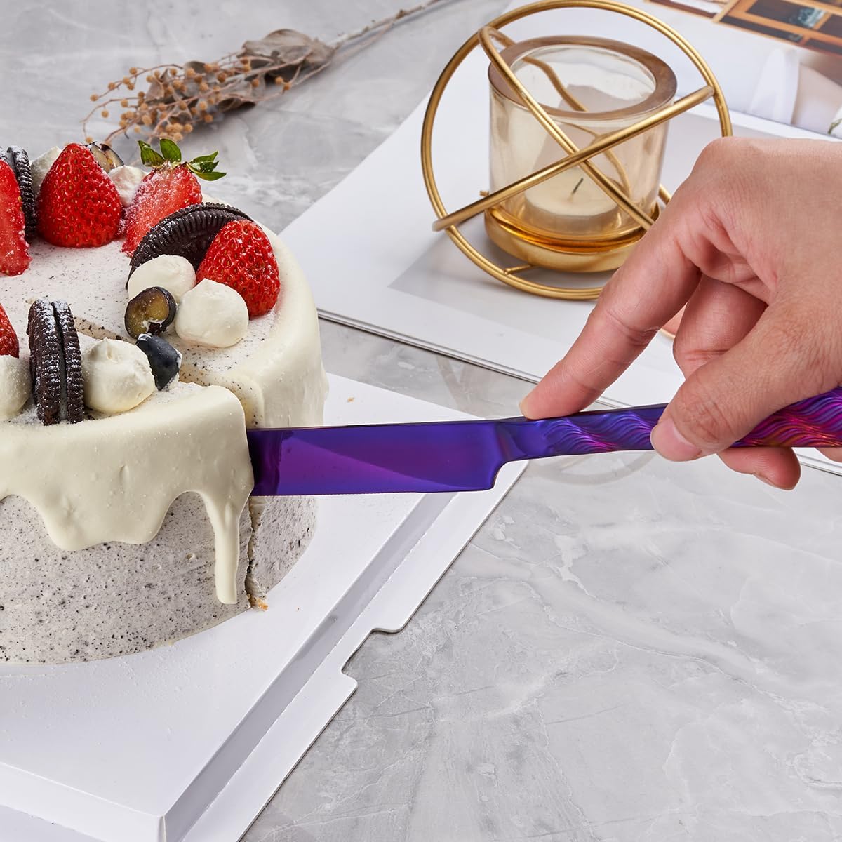 Rainbow Cake Cutting Set, Stainless Steel Cake Knife and Server, Cake Pie Cutter Set for Wedding, Birthday, Party