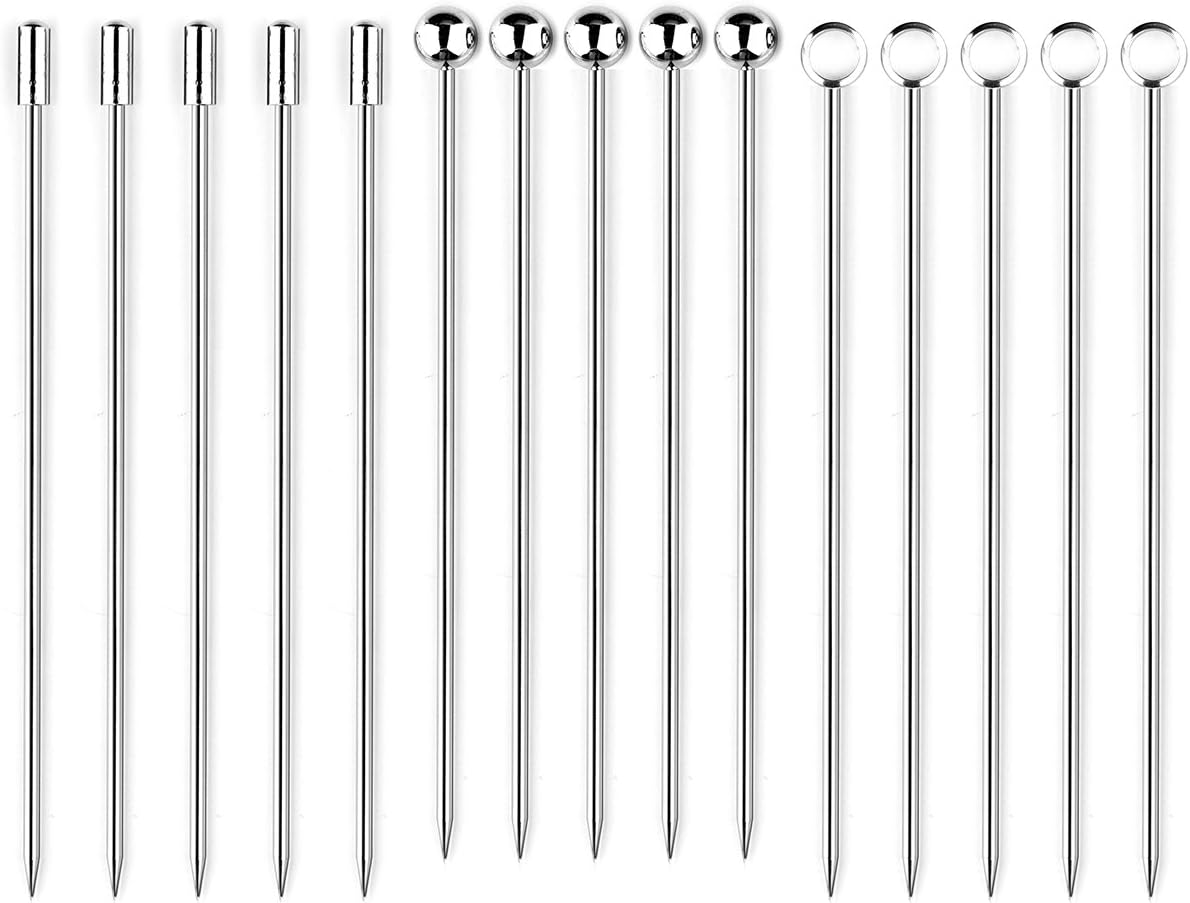 I-MART 15 Pack Stainless Steel Cocktail Picks Martini Olive Skewers, Reusable Metal Garnish Sticks for Drinks, Appetizers, Bloody Mary, Olives, Citrus, Fruit Decor (Gold, 4.25 Inch)