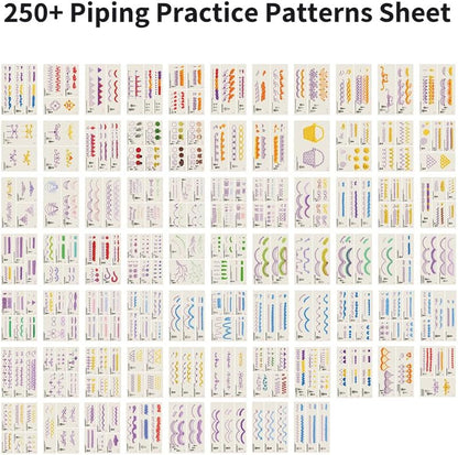 Piping Tips Practice Board Guide Paper Sheets 250+ Cake Decorating Tips Techniques Tutorial Patterns 74 Sheets/Set