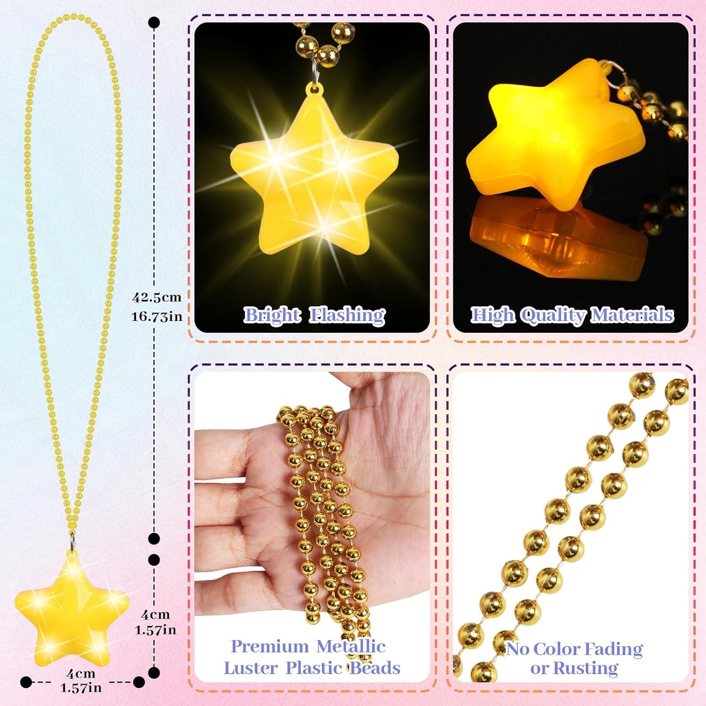16 Pack Light Up Necklaces Flashing Star Bead Necklaces Glow In The Dark Party Supplies for Weddings Birthday Valentines Mardi Gras July 4th Halloween Christmas