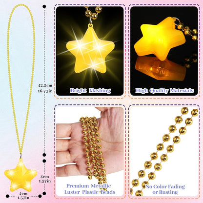 16 Pack Light Up Necklaces Flashing Star Bead Necklaces Glow In The Dark Party Supplies for Weddings Birthday Valentines Mardi Gras July 4th Halloween Christmas