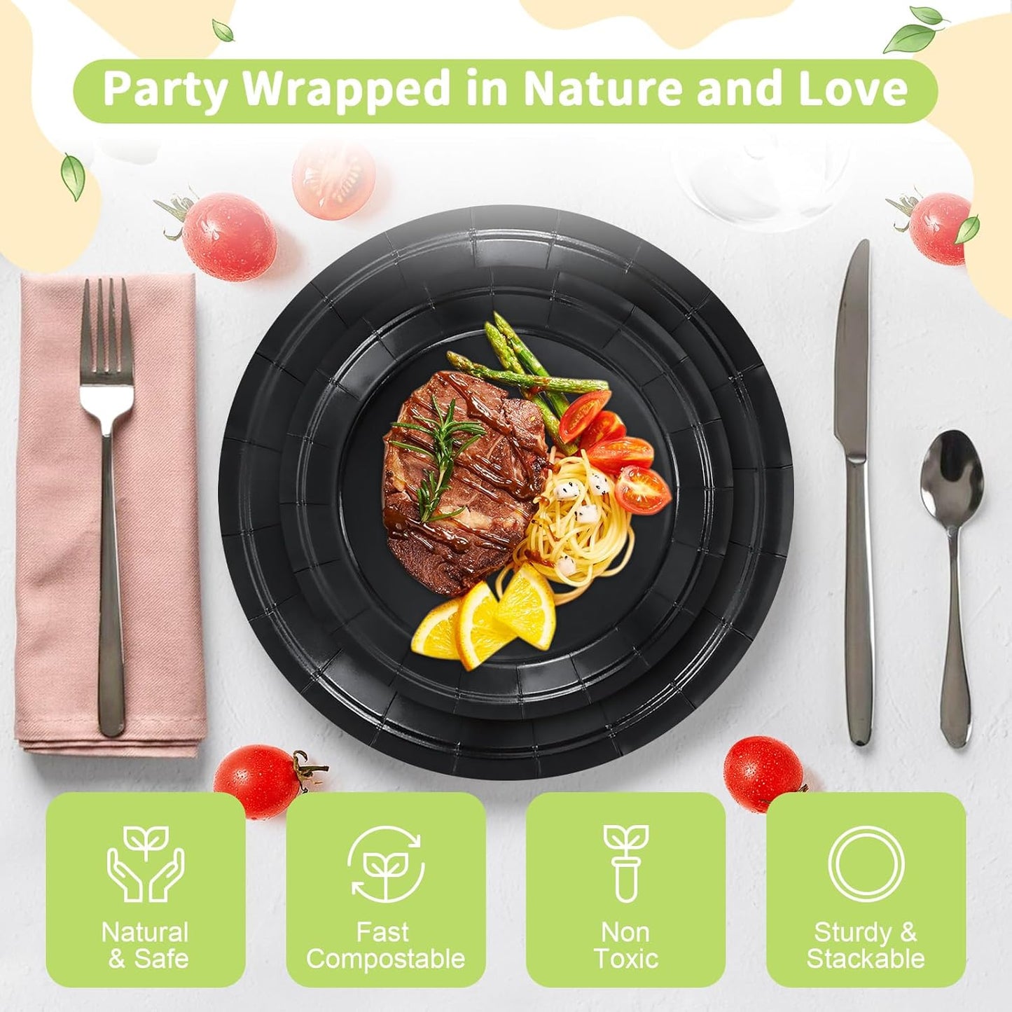 LANLISA 50 Pcs Pink Paper Plates Disposable, 25-9" & 25-7" Disposable Birthday Cake Dessert Plates For Valentines Day, Baby Shower, Easter Party, Mothers Day Party Supplies