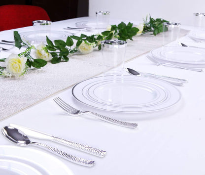 Supernal 360pcs Silver Plastic Cutlery,Elegant Plastic Silverware,Silver Hammed Silverware,Disposable Flatware,Include 120 Forks,120 Knvies,120 Spoons,Perfect for Birthday,Party,Wedding