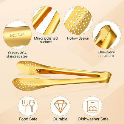 8 Pcs Gold Tongs for Serving Food, 9 & 12 Inch Stainless Steel Buffet Tongs - Gold Serving Utensils for Parties, Catering, Restaurants, Kitchen & Home Entertaining